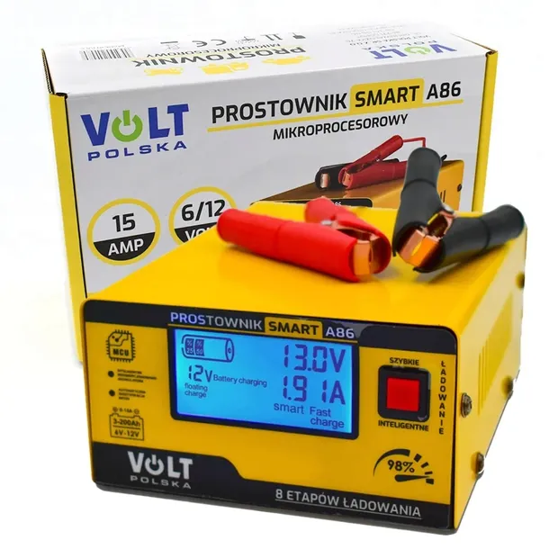 Ładowarka Prostownik automat Volt Polska SMART A86 6V 12V 15A LCD AGM ŻEL