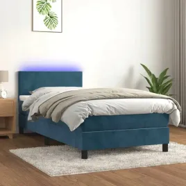 vidaxl-lozko-kontynentalne-materac-i-led-niebieski-aksamit-100x200cm
