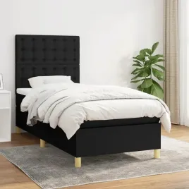 vidaxl-lozko-kontynentalne-z-materacem-czarne-tkanina-90x190-cm