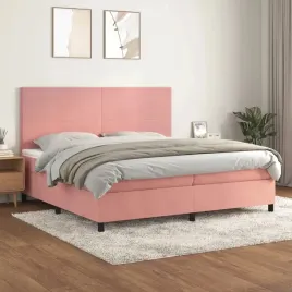 vidaxl-lozko-kontynentalne-z-materacem-rozowe-aksamit-200x200-cm
