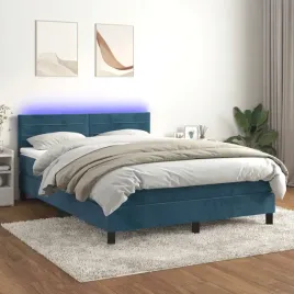 vidaxl-lozko-kontynentalne-materac-i-led-niebieski-aksamit-140x200cm
