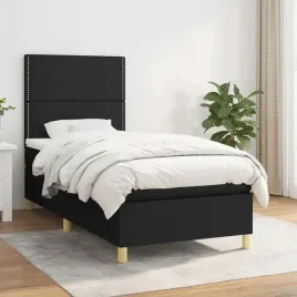 vidaxl-lozko-kontynentalne-z-materacem-czarne-tkanina-90x190-cm