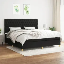 vidaxl-lozko-kontynentalne-z-materacem-czarne-tkanina-200x200-cm