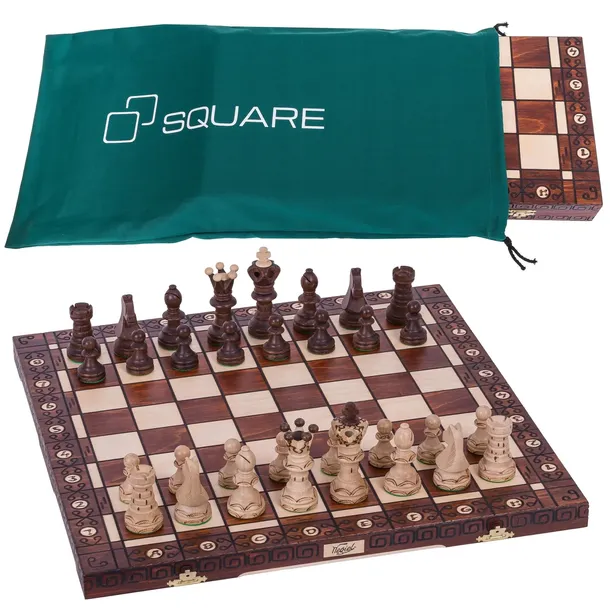 Szachy drewniane AMBASADOR Exlusive - 52 x 52 cm + Extra 2 x Hetman + Etui
