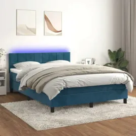 vidaxl-lozko-kontynentalne-materac-i-led-niebieski-aksamit-140x200cm