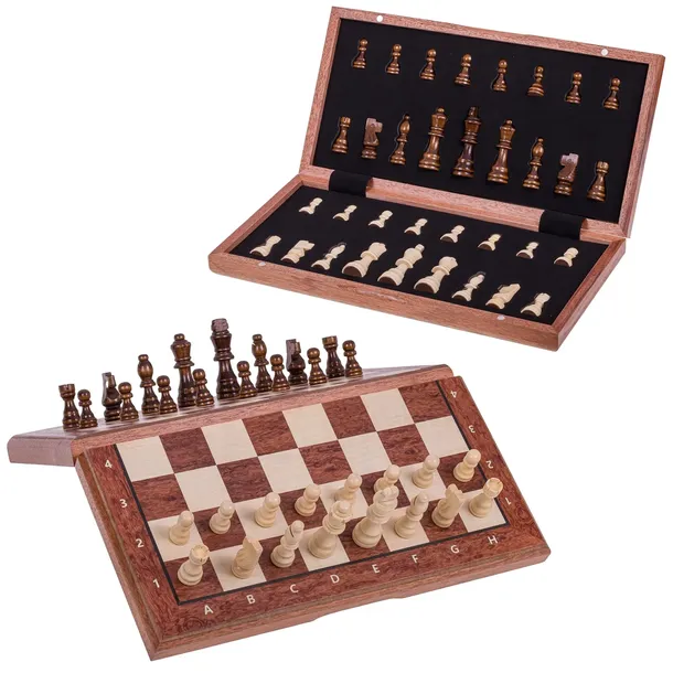 SQUARE - Duże Szachy drewniane Magnetyczne 380 - Mahoń + 2 x extra Hetman