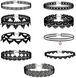 damski-naszyjnik-zestaw-8szt-choker-rzemyk-czarny-na-rzemyki-naszyjniki
