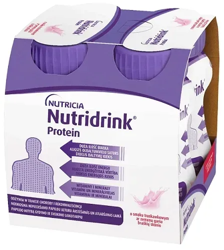 Nutridrink Protein Żywność medyczna smak truskawkowy Nutricia 4x125 ml