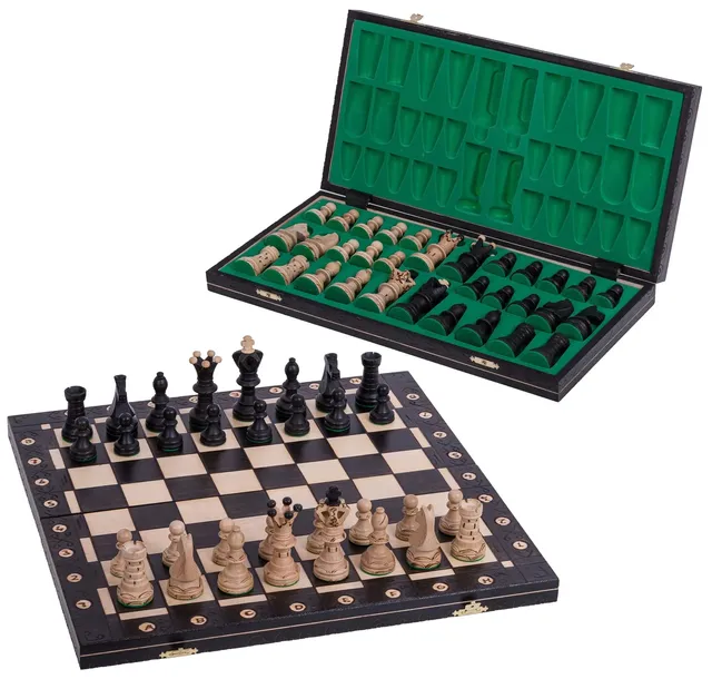 OUTLET - Szachy drewniane AMBASADOR Black Edition - 52 x 52 cm