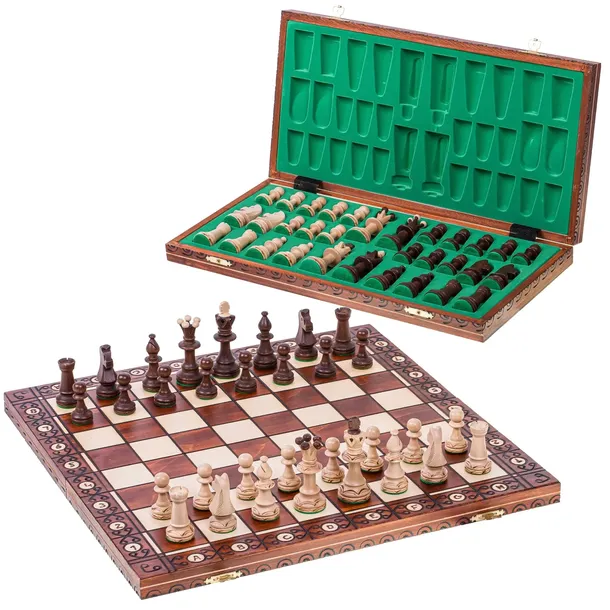 SQUARE - Szachy drewniane SENATOR Lux - 41 x 41 cm - Figury obciążane !