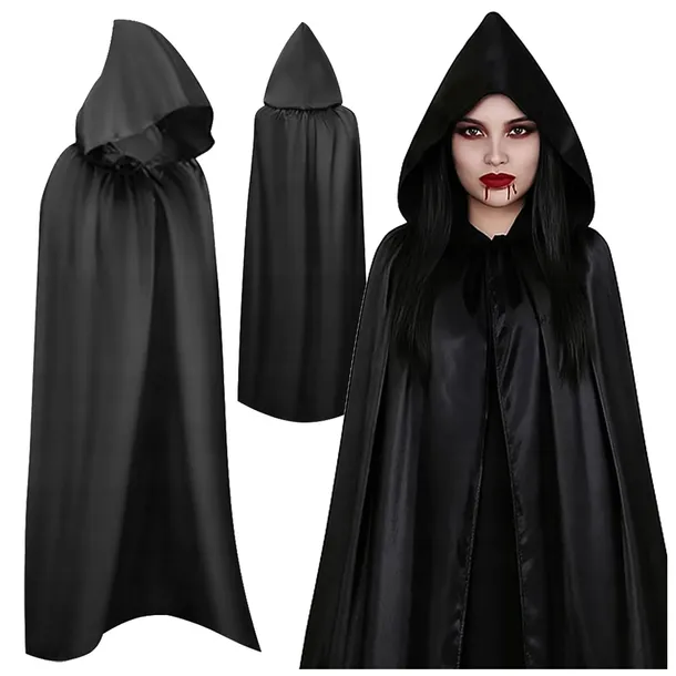 PELERYNA CZARNA CZARODZIEJ STRÓJ PRZEBRANIE NA KARNAWAŁ KOSTIUM HALLOWEEN