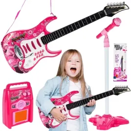 gitara-elektryczna-duza-dla-dzieci-z-mikrofonem-wzmacniacz-statyw-rozowa