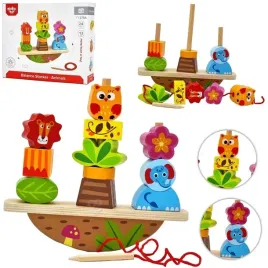 ukladanka-montessori-drewniana-balansujace-zwierzeta-nawlekanka-tooky-toy