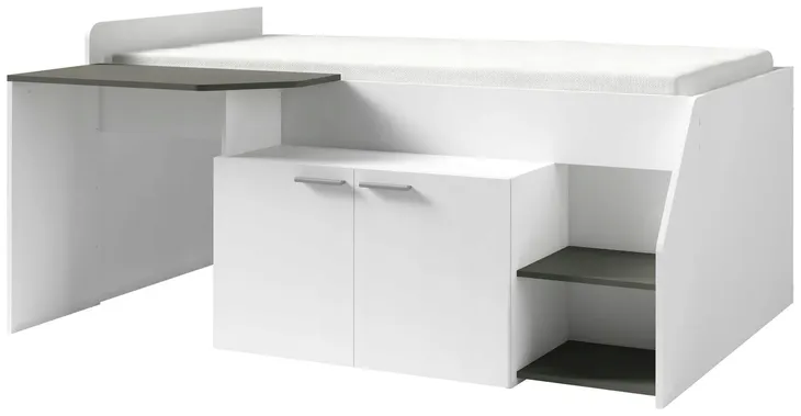 Białe łóżko 90x200 cm z biurkiem i szafką MALTE do pokoju dziecka