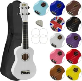 ukulele-sopranowe-biale-akcesoria-muzyczne-zapasowe-struny-kostka-etui