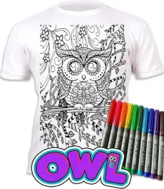 koszulka-do-malowania-sowa-mandala-t-shirt-10-zmywalne-markery-7-8-lat
