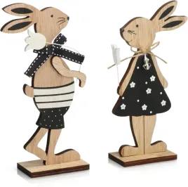 zajaczki-wielkanocne-drewniane-2-szt-czarno-biale-z-kwiatkiem-19cm