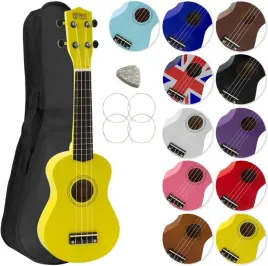 ukulele-sopranowe-zolty-akcesoria-muzyczne-zapasowe-struny-kostka-etui