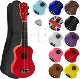 ukulele-sopranowe-czerwone-akcesoria-muzyczne-zapasowe-struny-kostka-etui