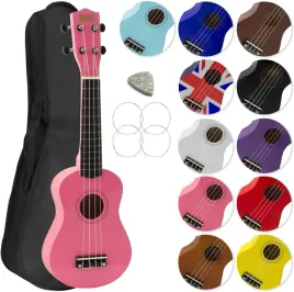 ukulele-sopranowe-rozowy-akcesoria-muzyczne-zapasowe-struny-kostka-etui