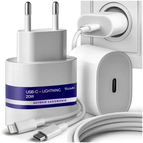 SZYBKA ŁADOWARKA SIECIOWA 20W DO TELEFONU APPLE IPHONE + KABEL LIGHTNING