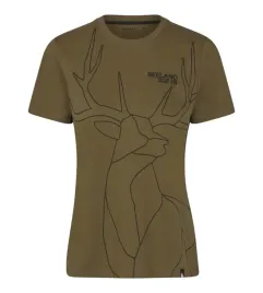 damski-t-shirt-seeland-deer-on-line-military-olive-xl