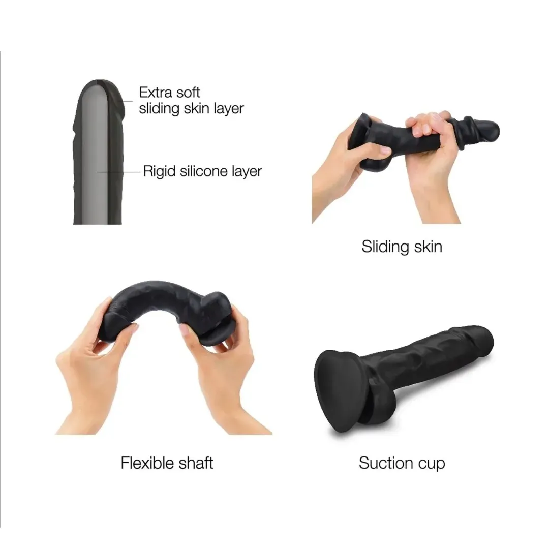 sliding-skin-realistic-dildo-black-m