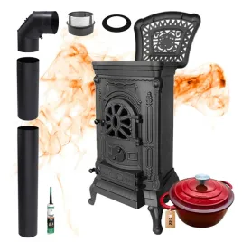 piec-zeliwny-wolnostojacy-koza-p9-z-plyta-grzewcza-zestaw-rur-garnek