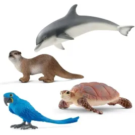 schleich-zestaw-papuga-ara-17090-zolw-17089-delfin-17100-wydra-17100