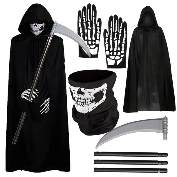 STRÓJ ŻNIWIARZ ŚMIERĆ STRÓJ NA HALLOWEEN KOSTIUM SZKIELET KOSTUCHA 140 /146