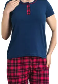 pizama-damska-komplet-granatowa-koszulka-i-spodnie-kratka-swieta-xl