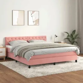 vidaxl-lozko-kontynentalne-z-materacem-rozowe-160x200-cm-aksamit