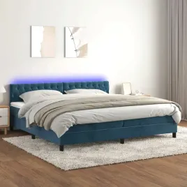 vidaxl-lozko-kontynentalne-materac-i-led-niebieski-aksamit-200x200cm