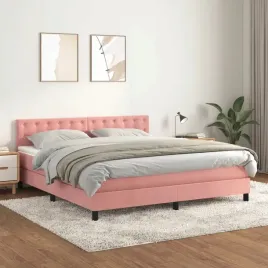 vidaxl-lozko-kontynentalne-z-materacem-rozowe-160x200-cm-aksamit