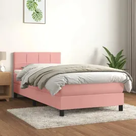 vidaxl-lozko-kontynentalne-z-materacem-rozowe-aksamit-100x200-cm
