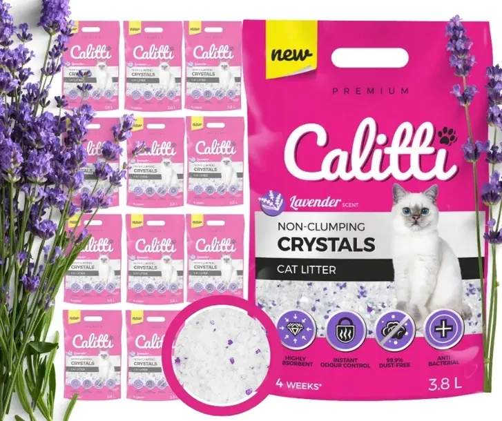 Żwirek silikonowy Calitti Lavender 8x 3,8L dla kota – lawendowy, bezpyłowy