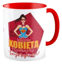 kubek-czerwony-prezent-jestem-kobieta-dziewczyna-szkola-dzien-kobiet-niej