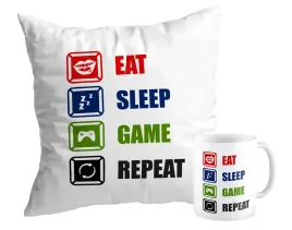 zestaw-poduszka-kubek-gamer-gracz-eat-sleep-game