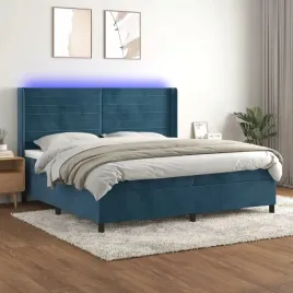 vidaxl-lozko-kontynentalne-materac-i-led-niebieski-aksamit-200x200cm