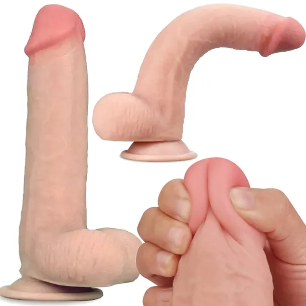REALISTYCZNY Penis z jądrami Dildo z Przyssawką Silikonowy 20 cm elastyczny