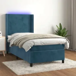 vidaxl-lozko-kontynentalne-materac-i-led-niebieski-aksamit-90x190-cm
