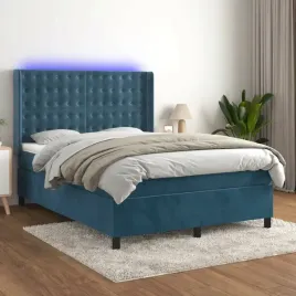 vidaxl-lozko-kontynentalne-materac-i-led-niebieski-aksamit-140x200cm