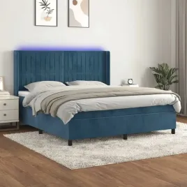 vidaxl-lozko-kontynentalne-materac-i-led-niebieski-aksamit-160x200cm
