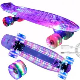 Zdjęcie produktu FISZKA DESKOROLKA DLA DZIECI ŚWIECĄCE KOŁA LED 56CM CAŁA ŚWIECĄCA RGB + USB