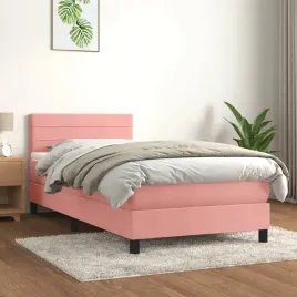 vidaxl-lozko-kontynentalne-z-materacem-rozowe-aksamit-100x200-cm