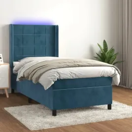 vidaxl-lozko-kontynentalne-materac-i-led-niebieski-aksamit-90x190-cm
