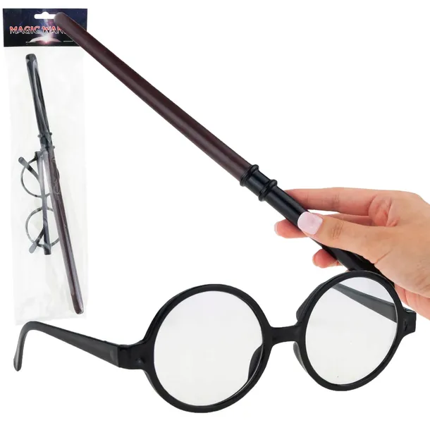 ZESTAW CZARODZIEJA OKULARY RÓŻDŻKA HARRY POTTER MAGIK CZARODZIEJ PRZEBRANIE