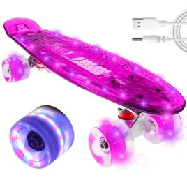Zdjęcie produktu DESKOROLKA FISZKA DLA DZIECI ŚWIECĄCE KOŁA LED CAŁA ŚWIECĄCA 56CM RGB + USB