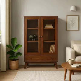 witryna-135-x-90-cm-z-drewna-oregon-wood-ii-niska-z-szuflada-kolor-kasztan