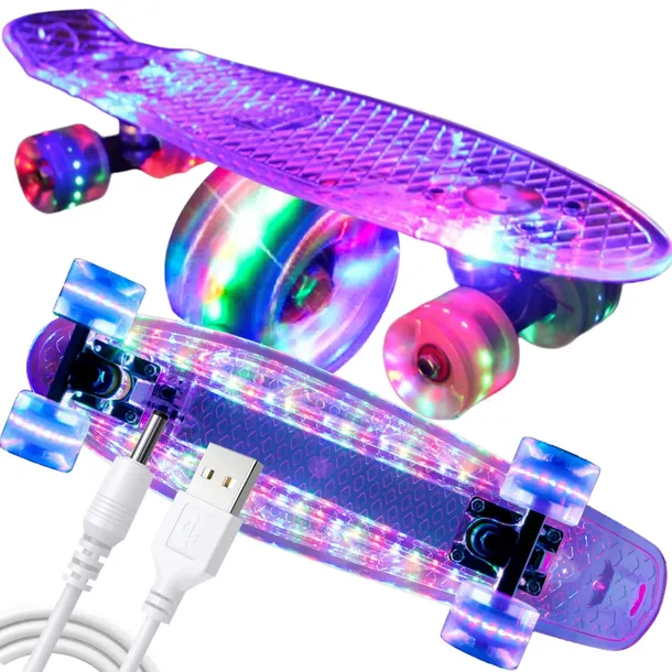 FISZKA DESKOROLKA DLA DZIECI ŚWIECĄCE KOŁA LED 56CM ABEC7 ŚWIECĄCY DECK RGB